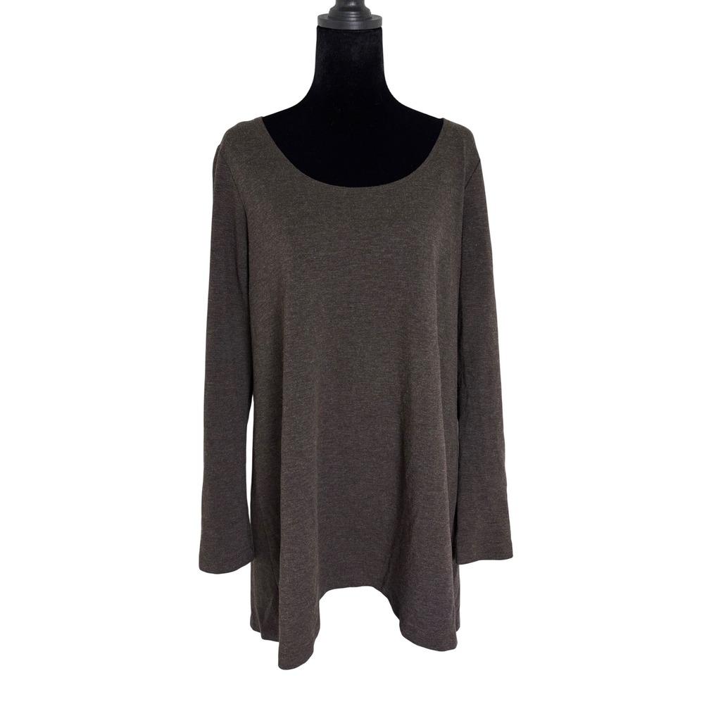 Bryn Walker Tunic Top Women L Brown Very Good Long Sleeve Scoop Neck USA Made